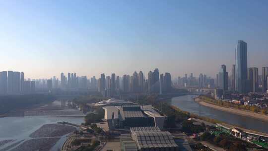 武汉琴台汉江湾月湖风景区建筑地标航运轮船