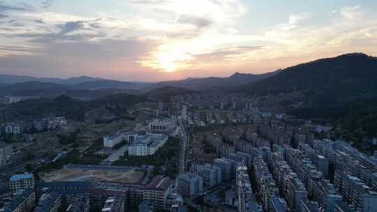 城市山川日落晚霞夕阳航拍