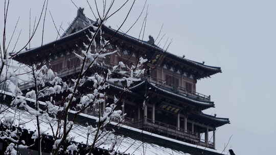 杭州径山寺中式古建筑寺庙雪景