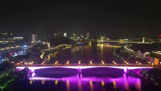 航拍广西柳州柳江大桥夜景视频素材模板下载