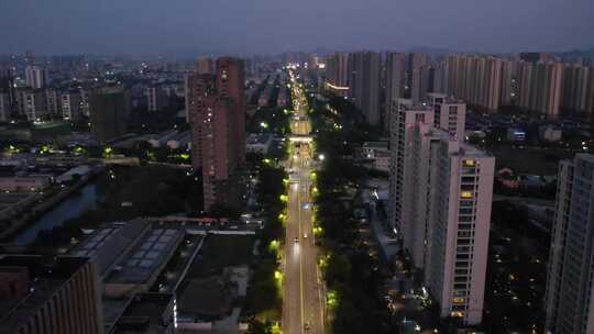 杭州萧山区城市道路夜景航拍