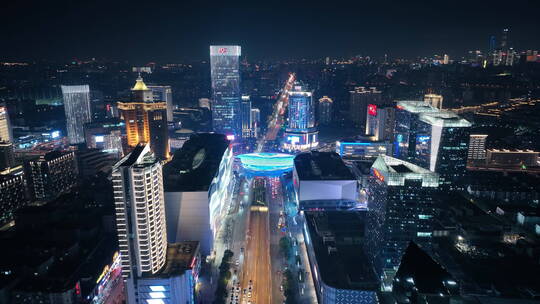 上海五角场商圈夜景航拍视频素材模板下载