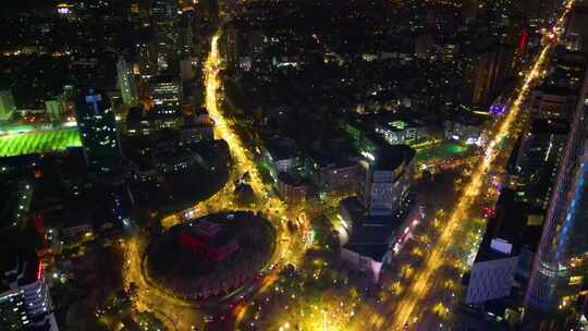 南京市玄武区鼓楼公园紫峰大厦夜景航拍