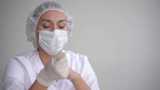 疲惫的女医生脱下医用手套特写视频素材模板下载