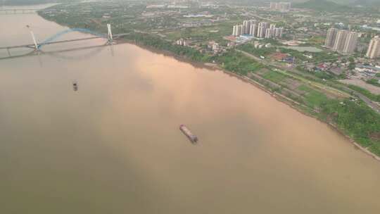 湖南省湘潭市湘江夕阳航拍风光