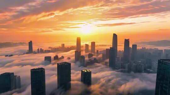 重庆城市云海日出全景