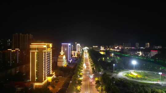 湖北咸宁夜景咸宁大道夜景航拍