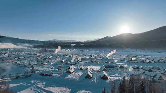 新疆冬季旅游 禾木冬天 村庄 禾木雪景