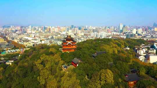 杭州风光吴山城隍阁景区航拍