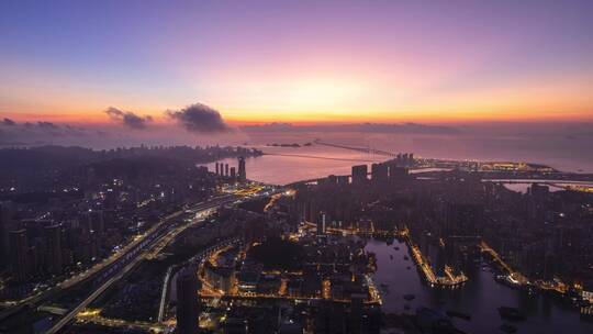 港珠澳大桥珠海澳门朝霞延时