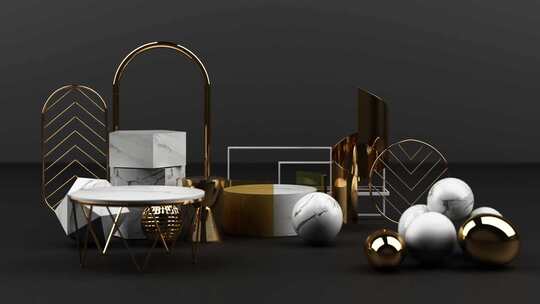 最小场景与讲台和抽象背景。金色和柔和的彩