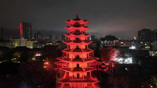 甘肃张掖木塔寺夜景灯光航拍