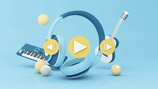 耳机与乐器的三维动画
