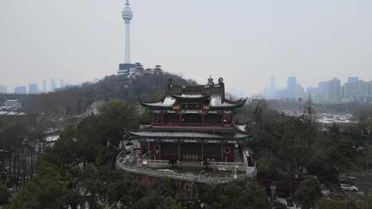 武汉汉阳区晴川阁雪景航拍