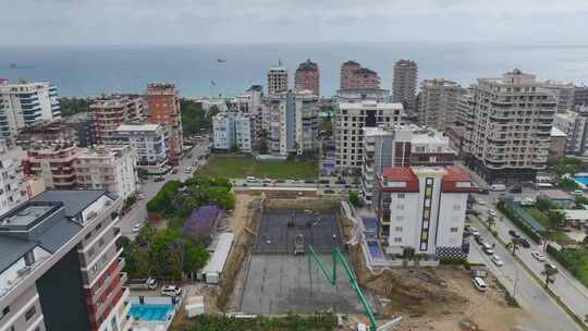 大型多层建筑基础鸟瞰图混凝土浇筑