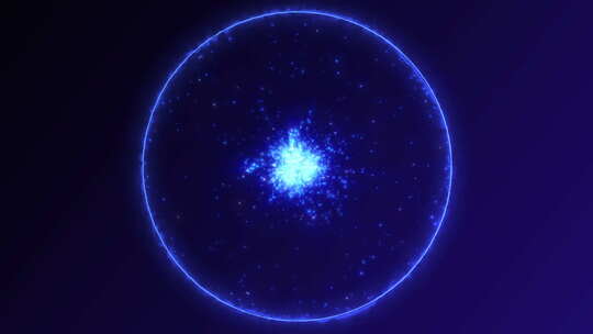 抽象蓝色发光能量球粒子场和神奇发光背景的
