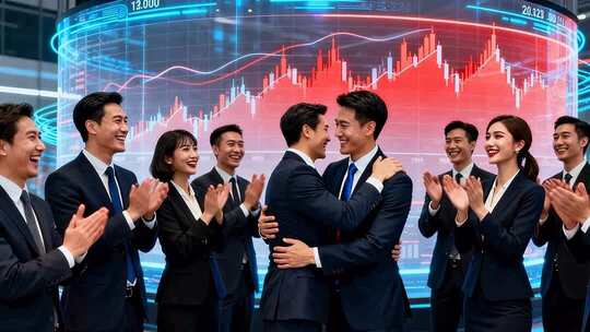 商务人士金融场景庆祝拥抱