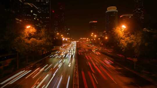 北京城市夜景车流灯光开车拥堵车水马龙视频素材模板下载