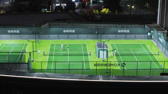 航拍五龙湖公园上海凯悦酒店网球场夜景视频素材模板下载