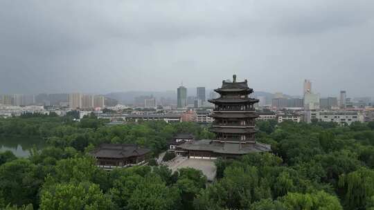 济南大明湖超然楼素材，远景环绕