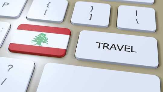 黎巴嫩国旗和文字旅行按钮旅行到国家3D动