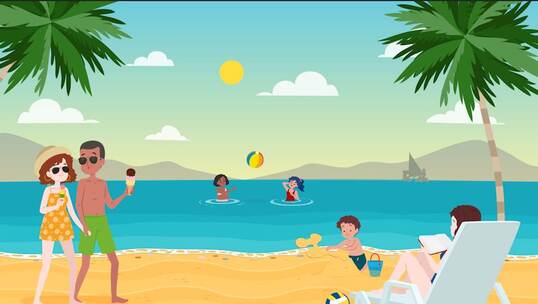 mg人物海边沙滩排球日光浴 夏季户外旅游AE视频素材教程下载