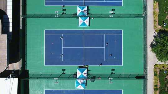 俯拍网球场打网球运动航拍视频素材模板下载