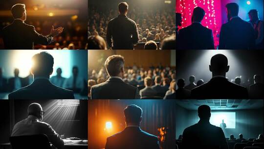 外国企业高管背影剪影商务精英团队会议演讲高清在线视频素材下载