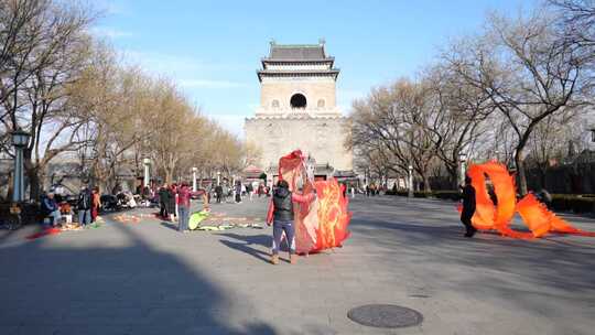 北京钟鼓楼舞龙表演龙年素材视频素材模板下载