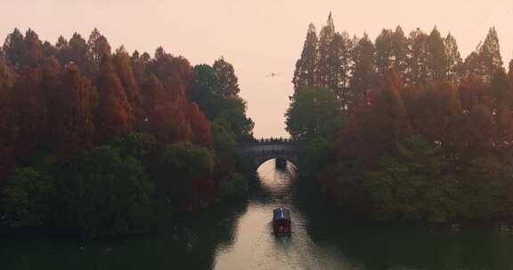 杭州西湖秋色茅家埠景区秋色风光