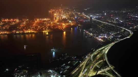 深圳盐田港夜景航拍