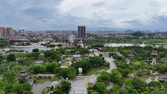 航拍广西玉林园博园旅游景区