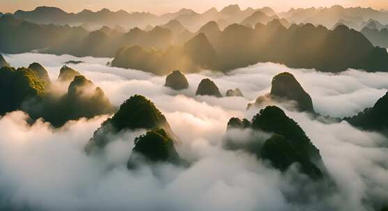 桂林山水合集山峰云海群山云雾缭绕自然风景