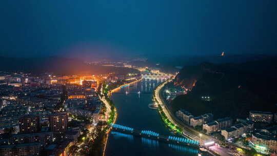 中国河北承德大桥武烈河市区夜景航拍