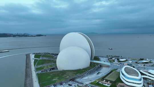 珠海日月贝航拍珠海大剧院地标城市建筑风光