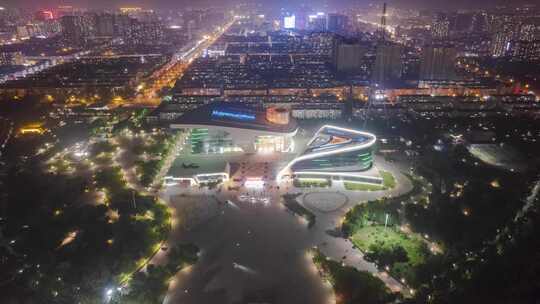 航拍河北衡水城市夜景延时