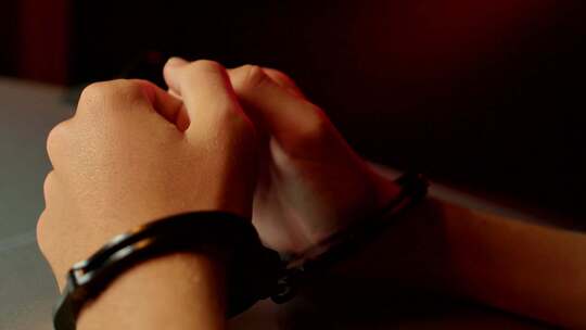 戴手铐的手特写