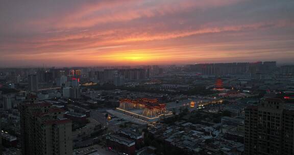 洛阳隋唐遗址博物馆应天门旅游地标晚霞航拍