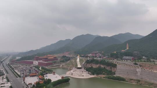 洛阳莲花公园灵山寺建筑航拍