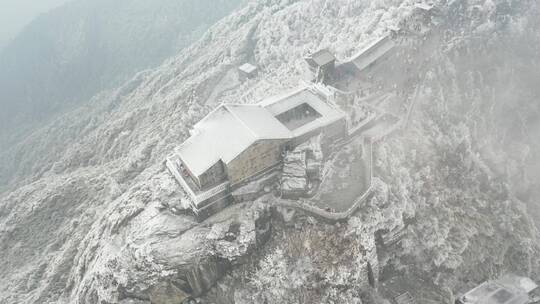 航拍南岳雾凇雪景