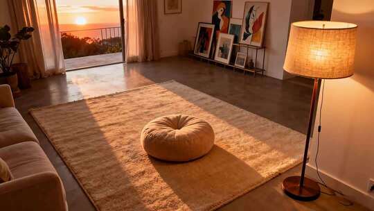 室内夕阳下客厅沙发家居场景