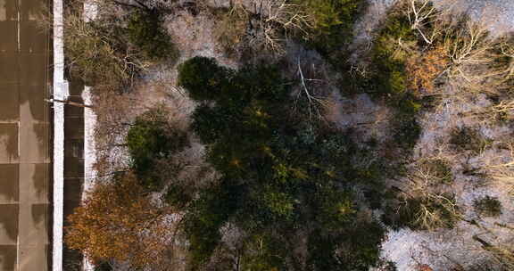 美国阿肯色州塞阔耶山的俯视图，冬季灯光下