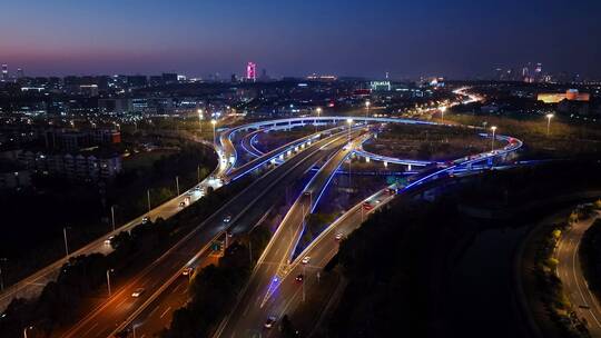 城市高速道路枢纽夜景视频素材模板下载