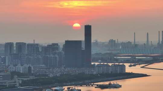 航拍上海吴淞口国际邮轮港港口码头