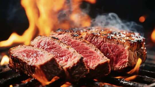 火焰上烤制的鲜嫩牛排