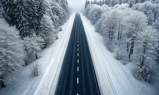 【4K高清】雪域公路道路雪景冬天唯美景色