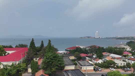 青岛海水第三海水浴场海岸线城市中心风光