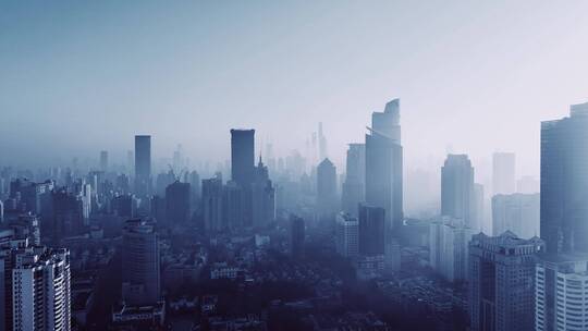 上海静安区平流雾航拍