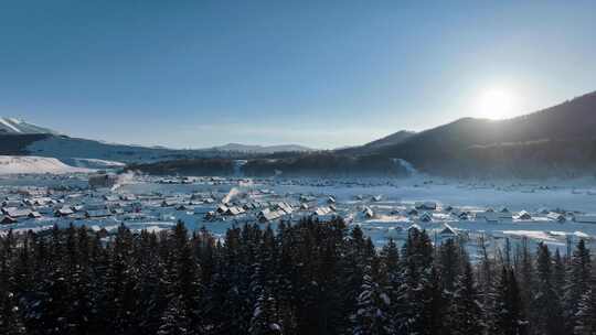 新疆冬季旅游 禾木冬天 村庄 禾木雪景