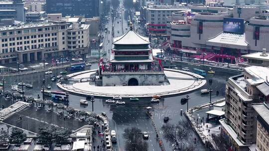 西安钟楼雪景视频素材模板下载